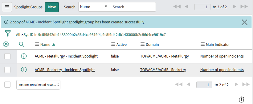 List of the new Spotlight groups you have created by copying a group.