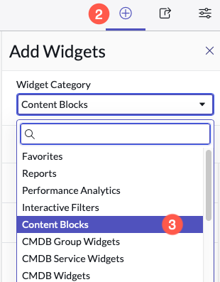 Widget category menu with Content Blocks selected