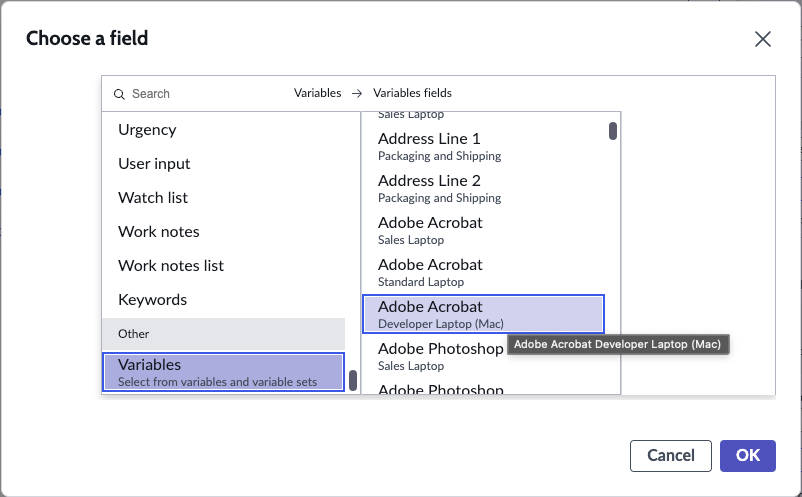 Choosing a field to add as a column to a simple list.