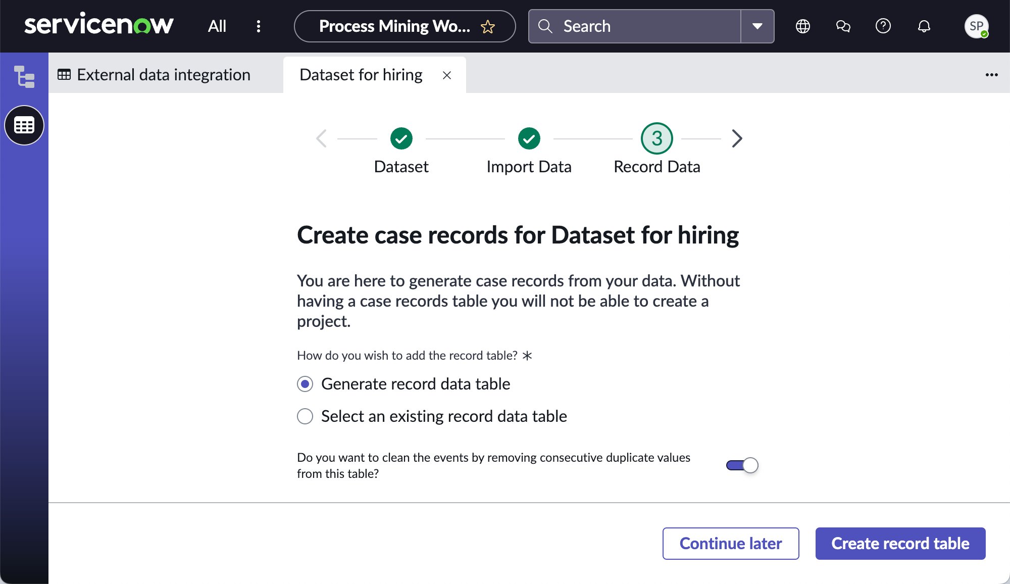 Create case records for external dataset