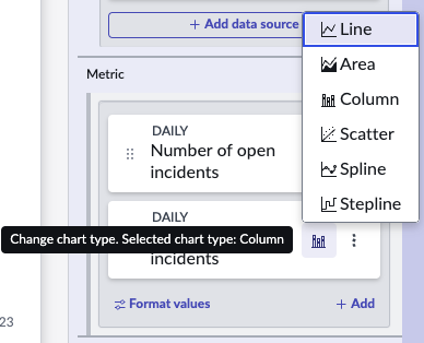 Selecting visualization type for a second metric.