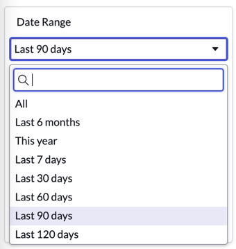 Reference list filter example with the Last 90 days option selected