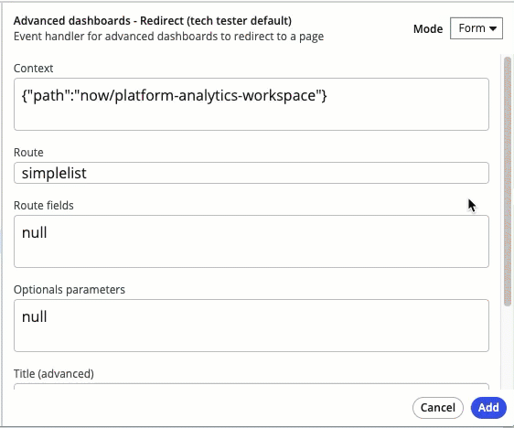 Populating route fields to drill down to a table data source.