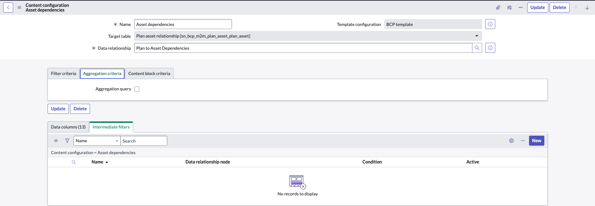 Aggregation criteria.