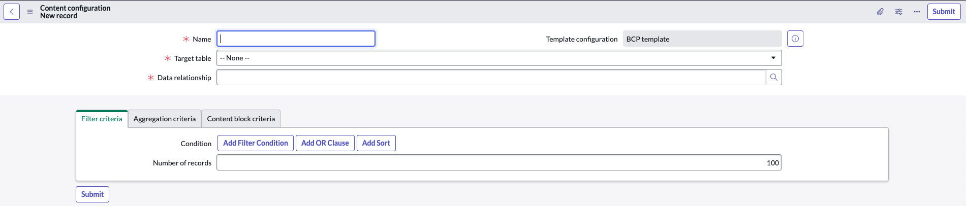 Content configurations new record.