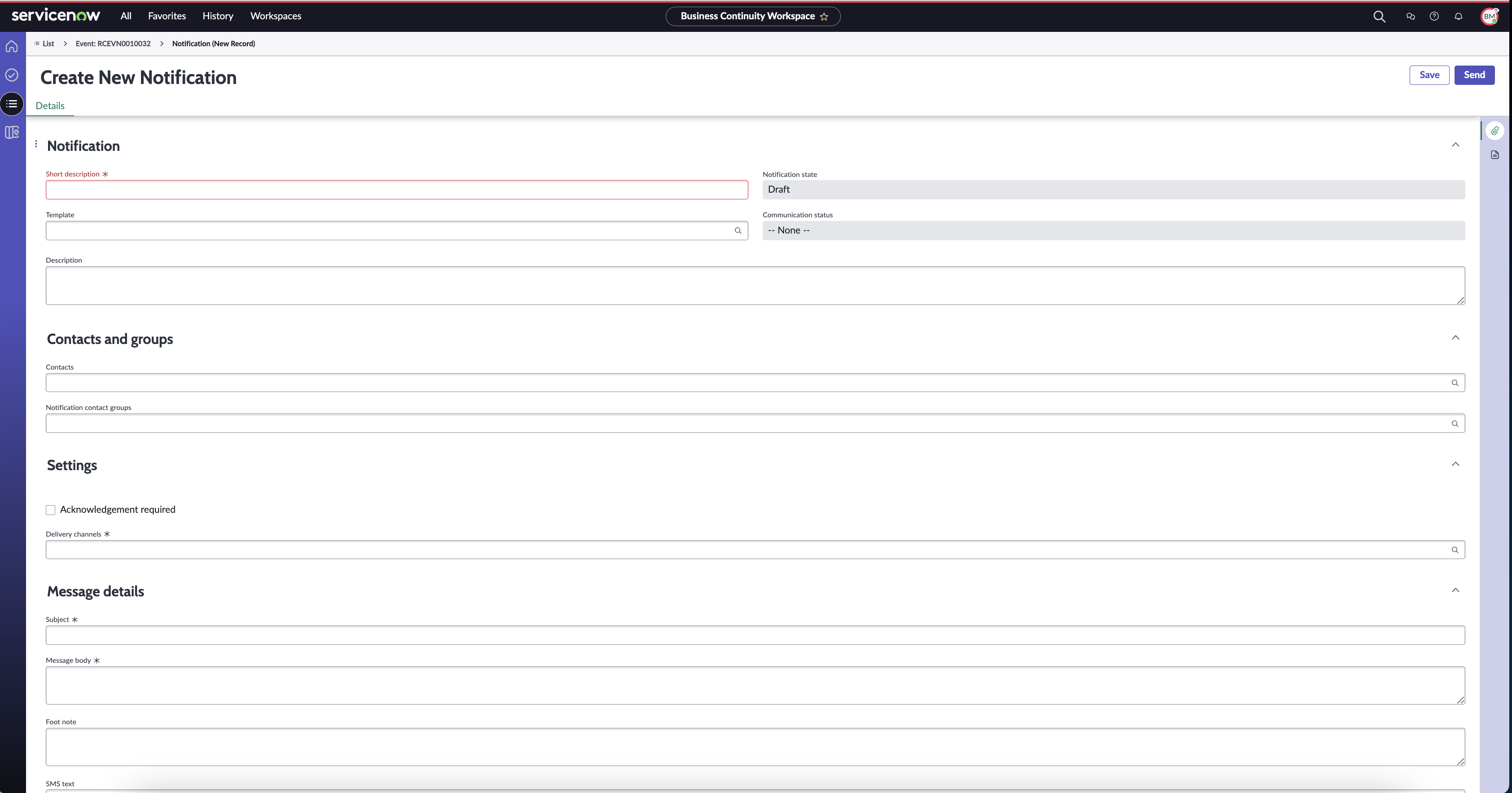 New notification form.
