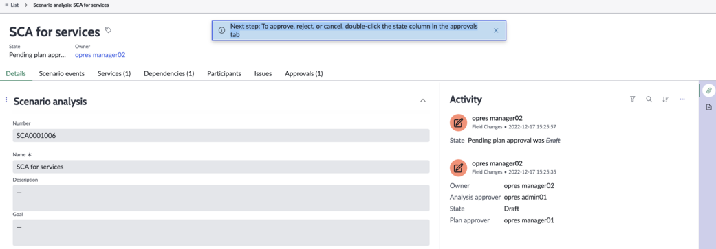 Sample scenario analysis form.