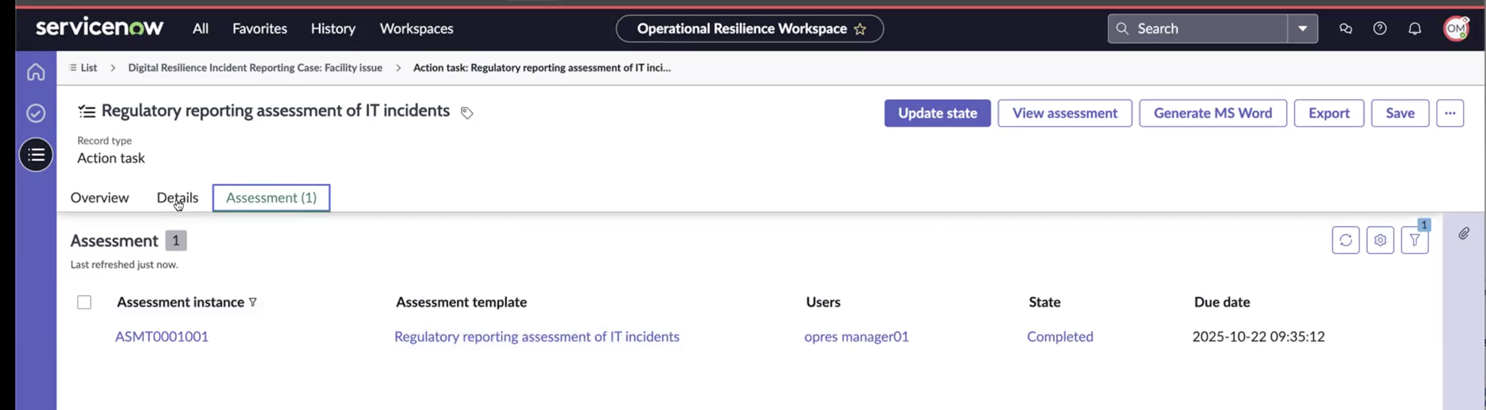 Assessment completed.