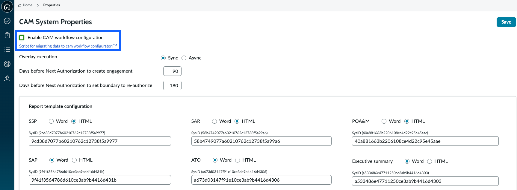 Enabling CAM workflow configuration.