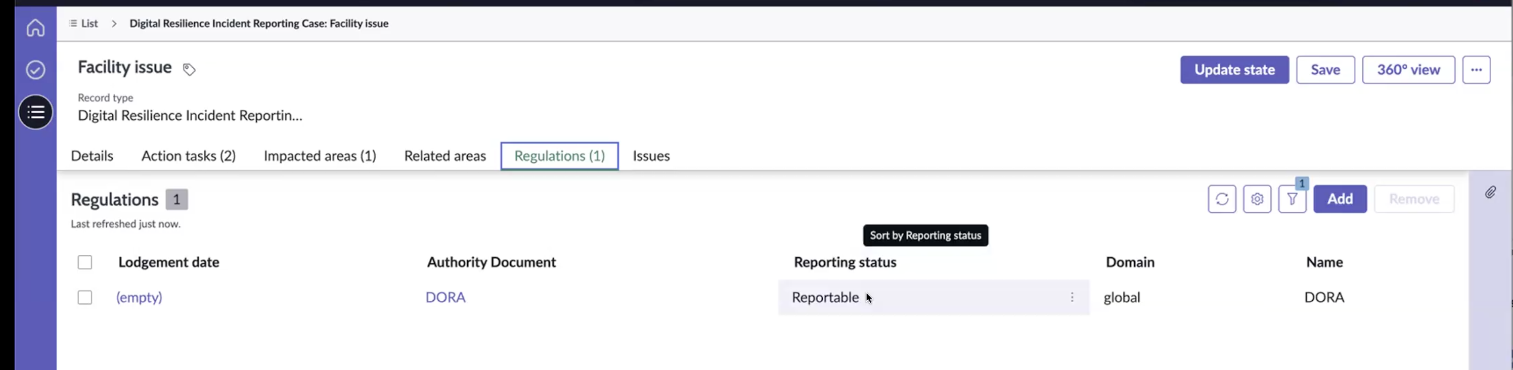 Reporting status is updated to Reportable.