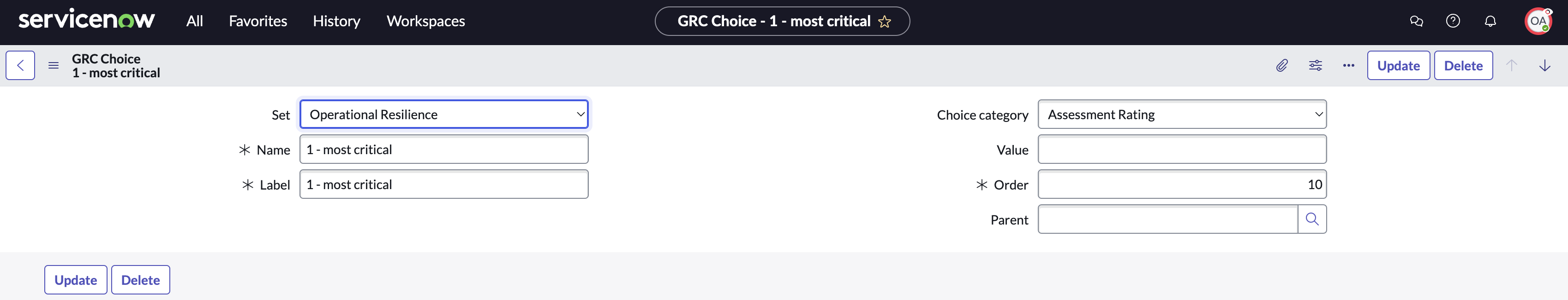 Sample assessment rating.