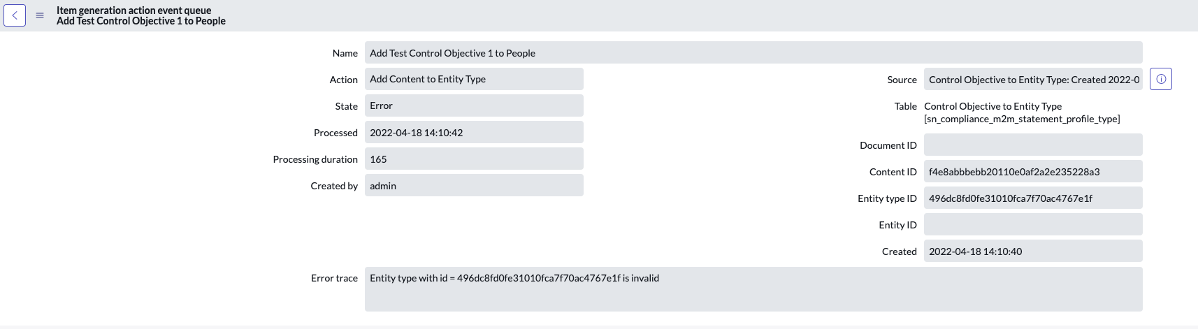 Error trace.