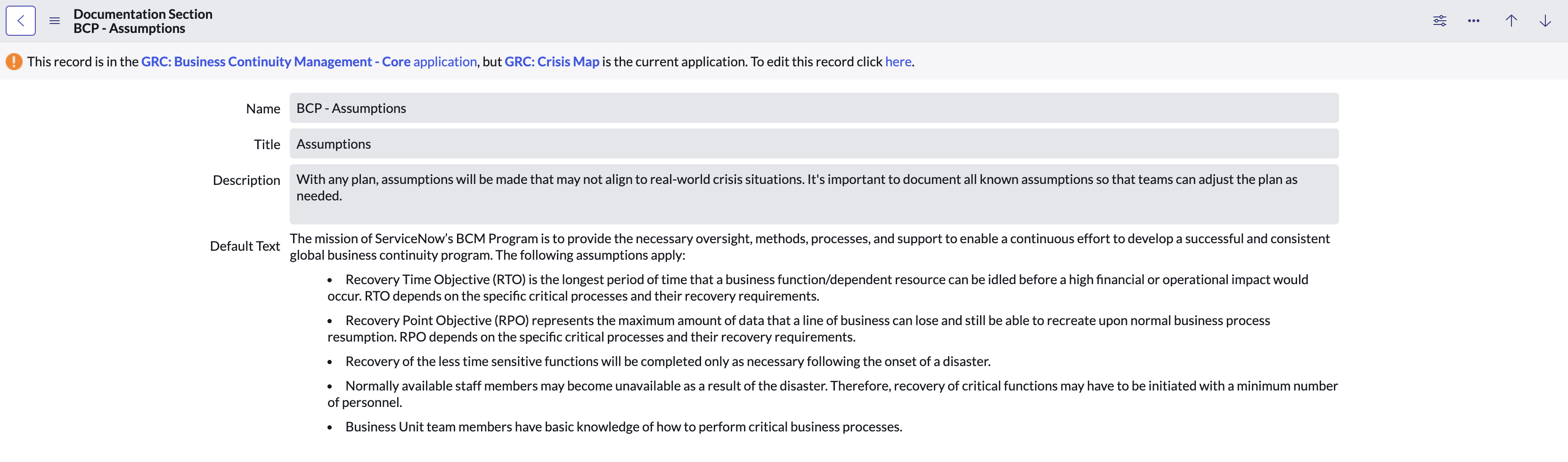 Documentation section template from the demo data.