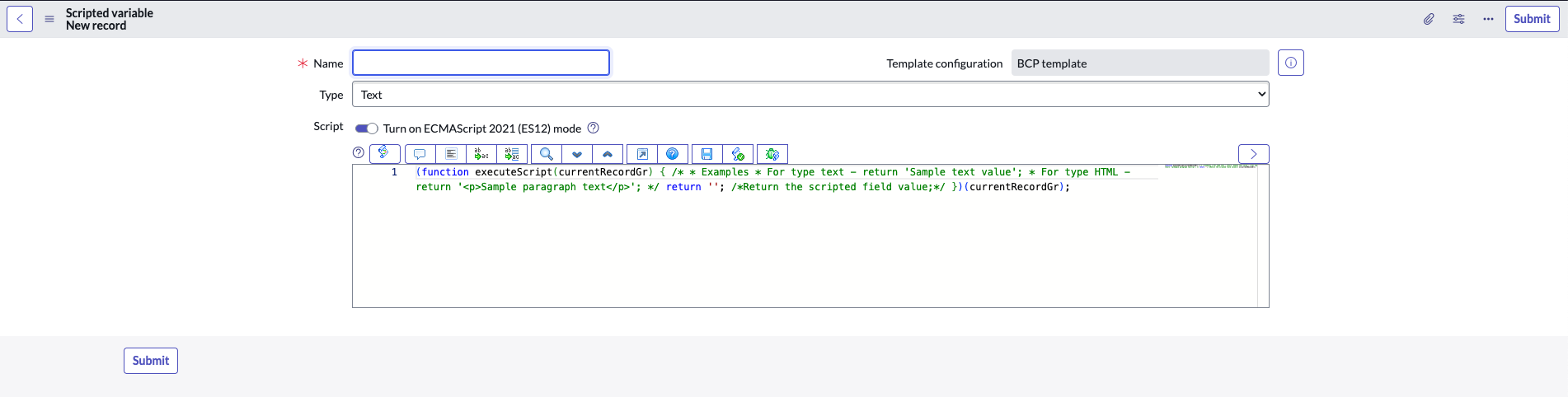 Scripted variable new record.