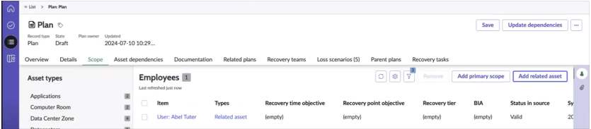Related asset scope tab.