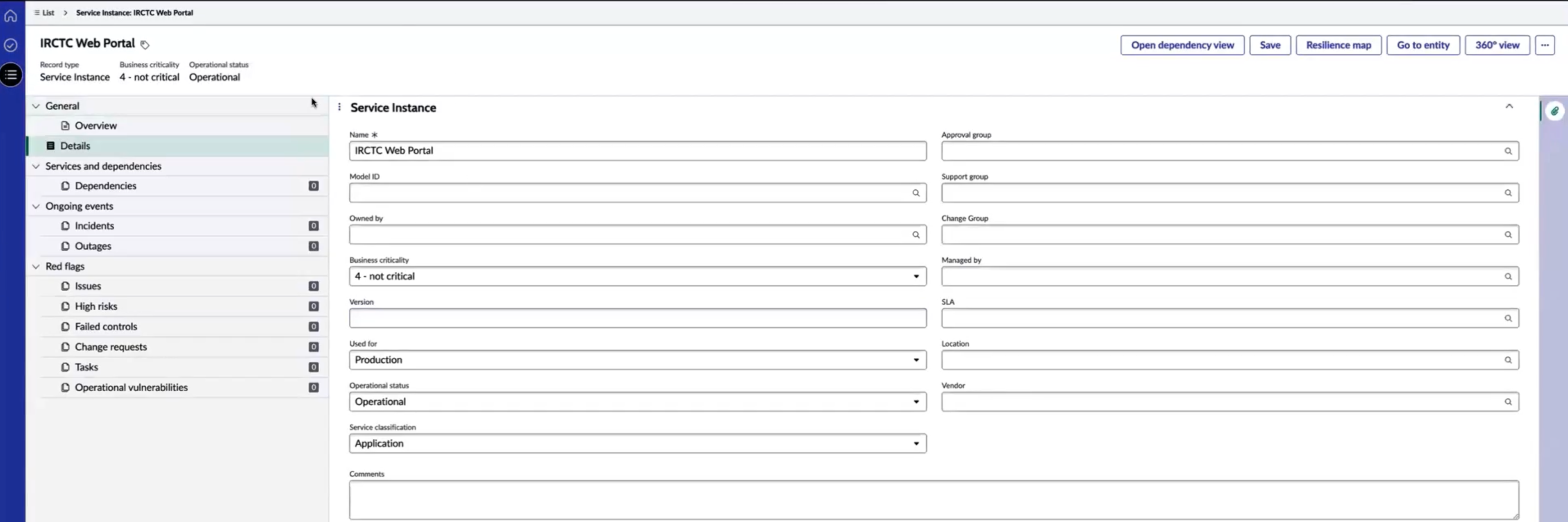 IRCTC Web Portal Application service record.