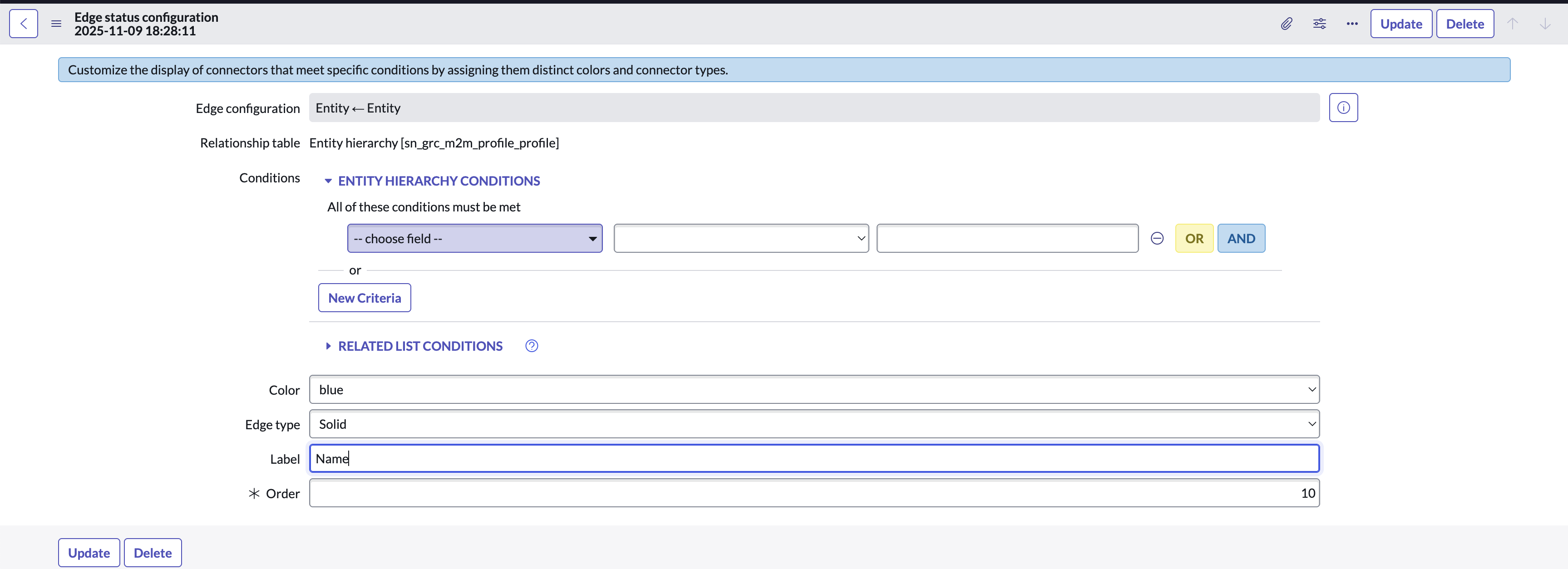 Edge status configuration example.
