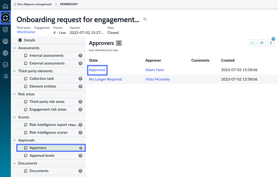 Accessing the Approvers tab.