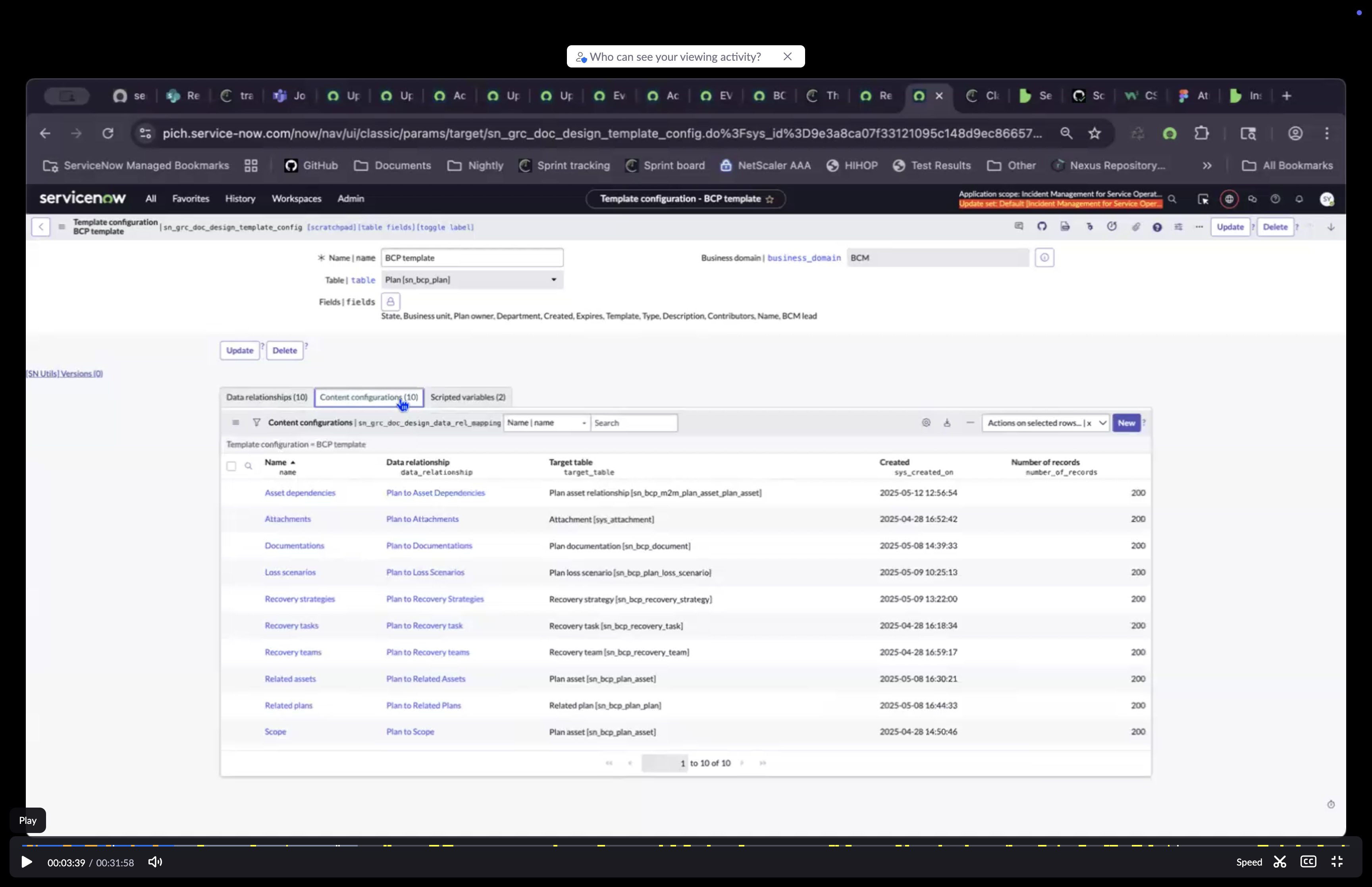 Content configurations related list.