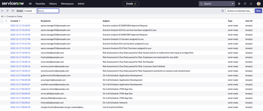 Email notifications in the application UI.