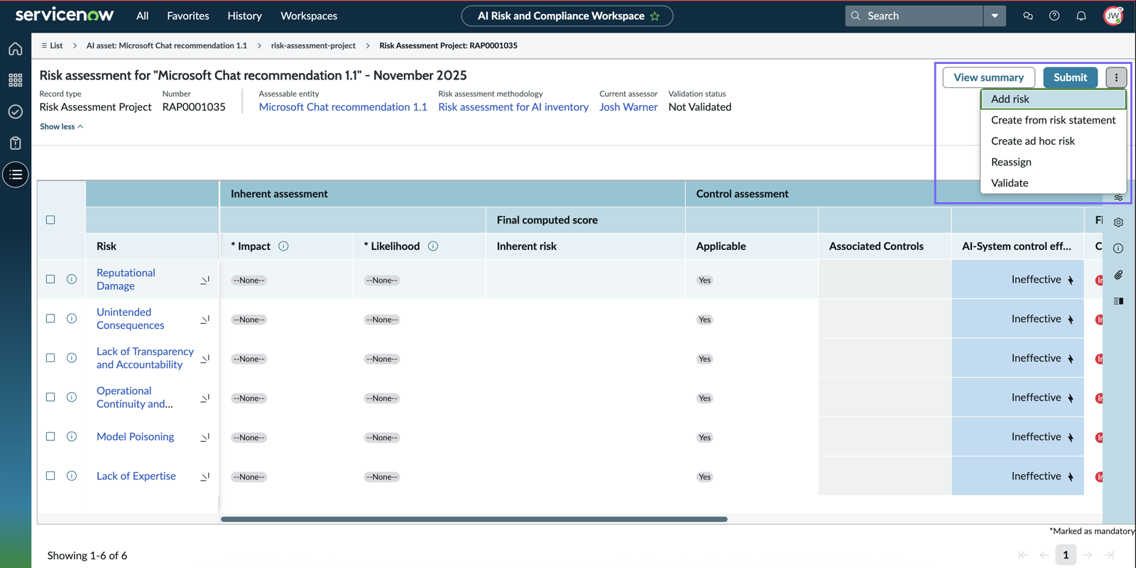 Add risks in the risk assessment project