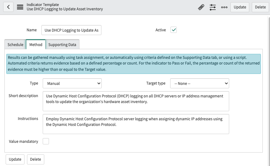 Indicator template collection method