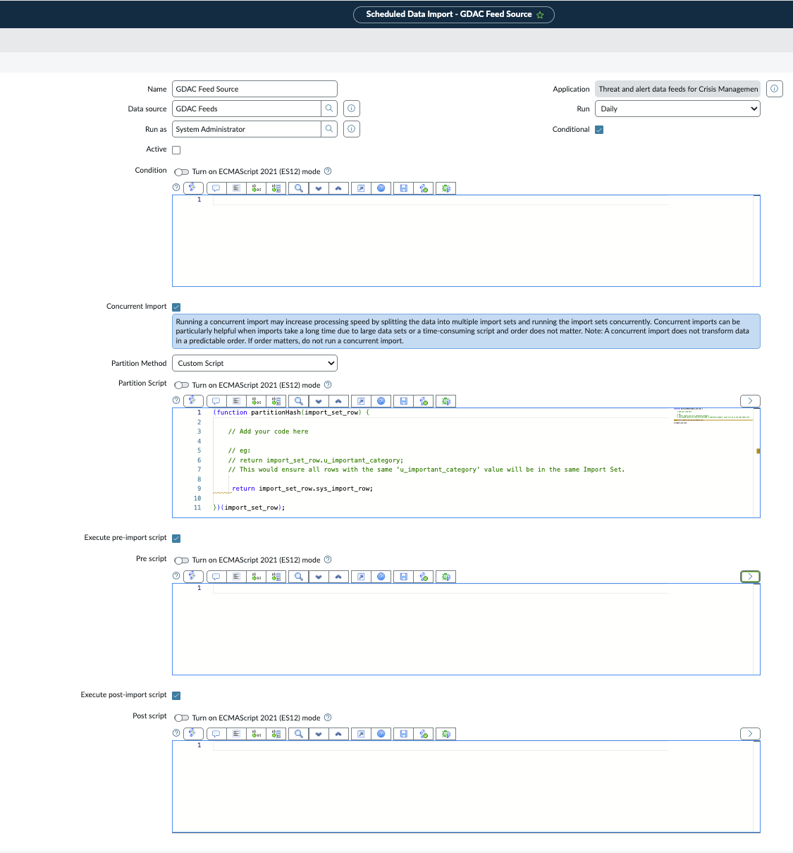 Sample scheduled data import record.