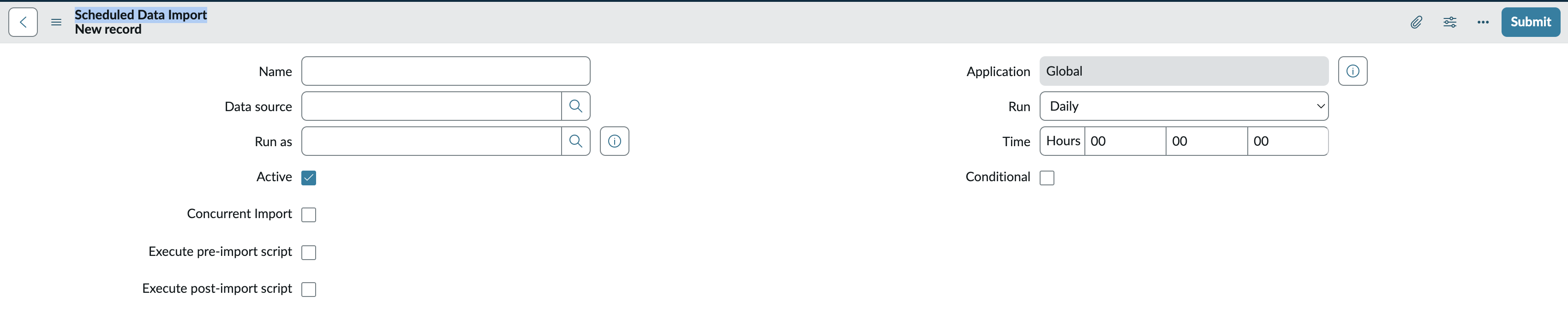 Scheduled Data Import form.