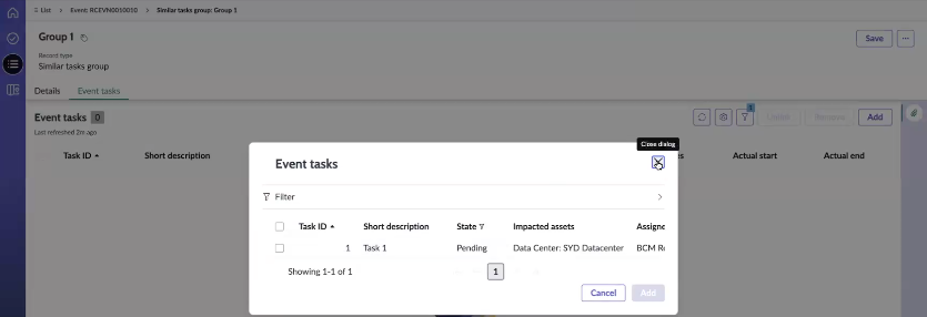 Event tasks tab in the group.