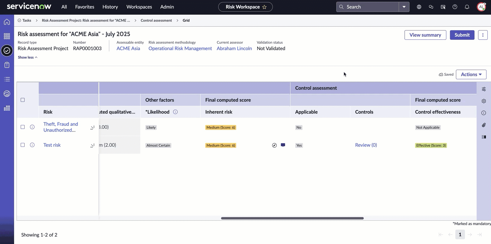 Assess risks in the grid view