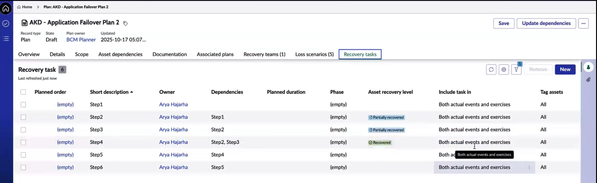 Asset Recovery Level&nbsp;column.