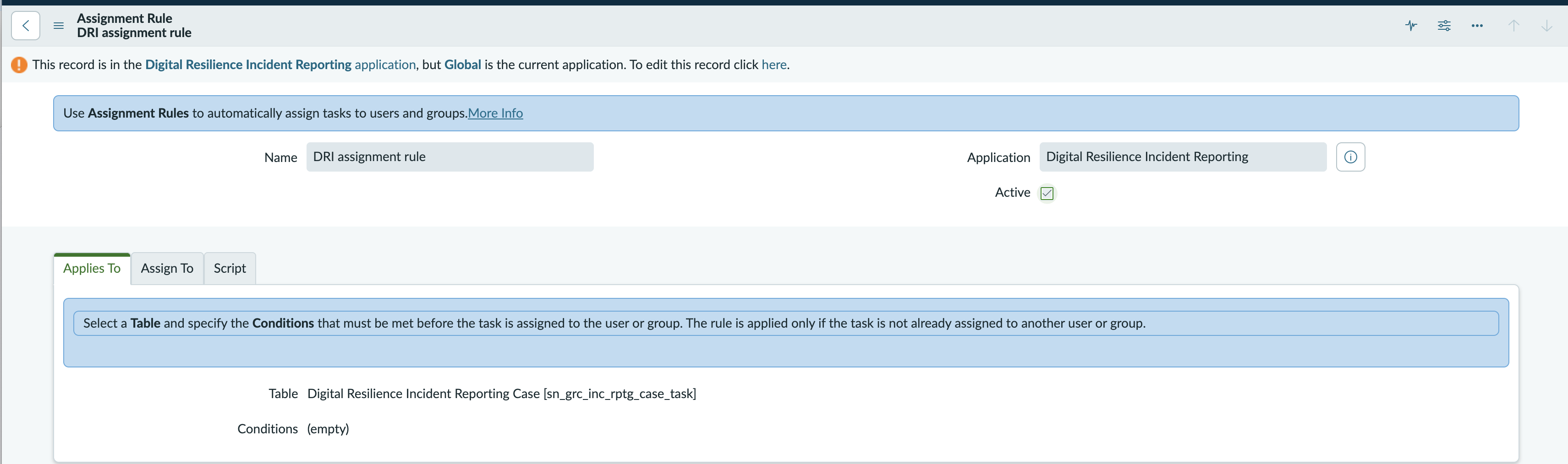 Assignment rules record.