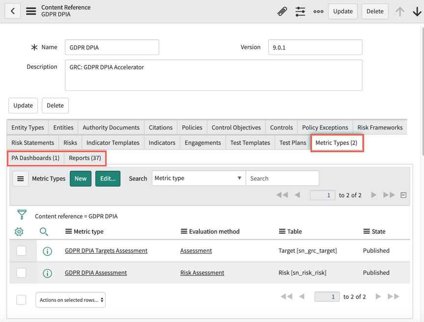 Content references for GDPR DPIA