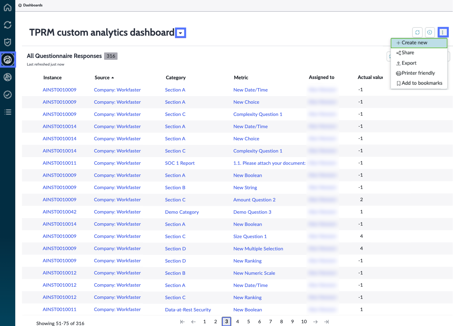 Dashboards page. For the text description, refer to the text that precedes and follows this example.