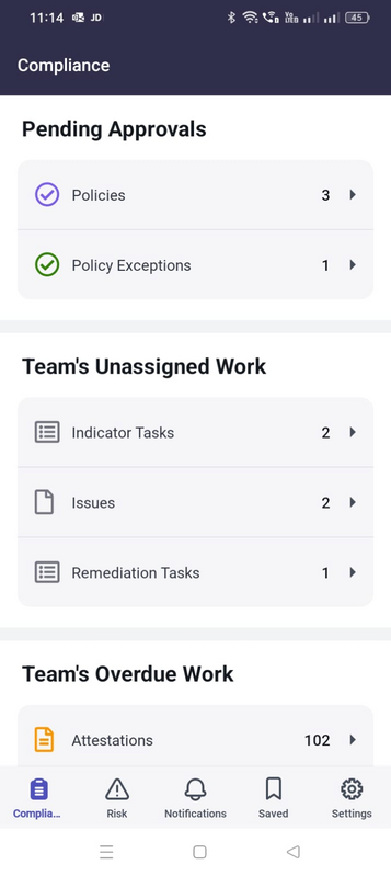 GRC Policy and Compliance navigation map.