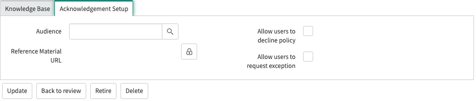 Acknowledgement Setup related list