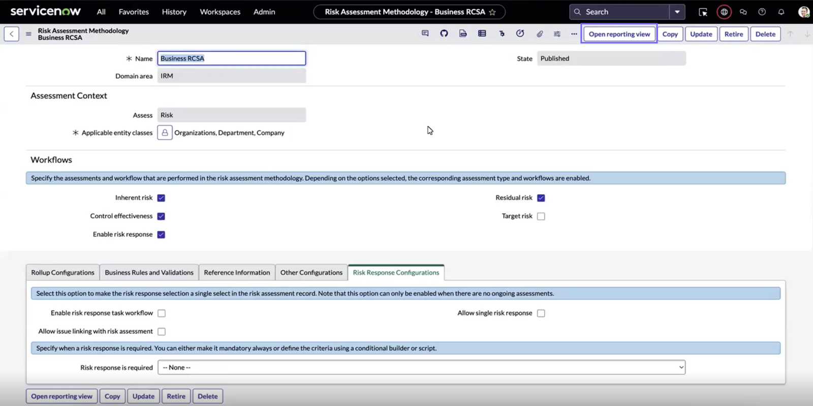 Open reporting view button the published RAM.