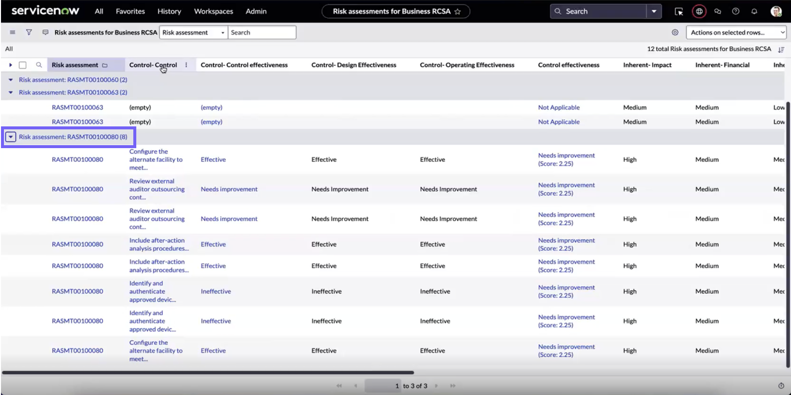 View of expanded risk assessment records.