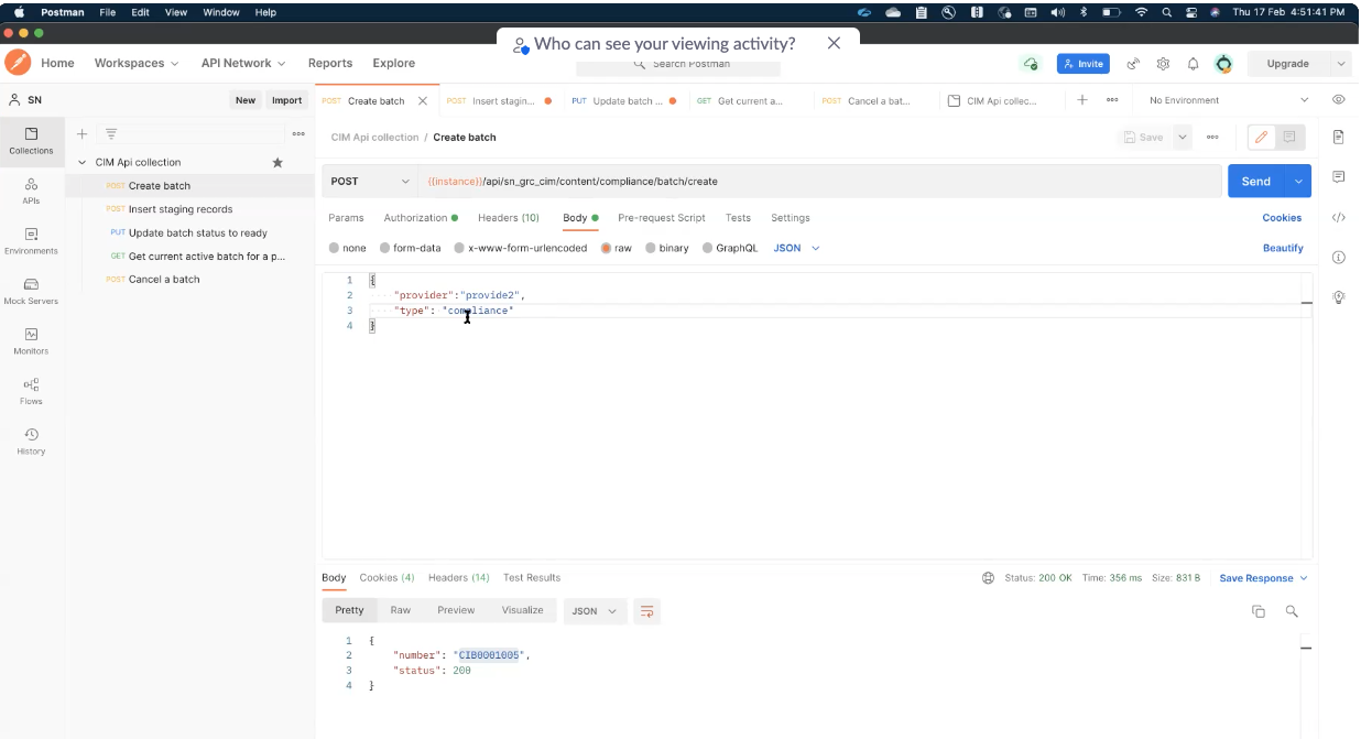 Create a batch using the Postman API platform.