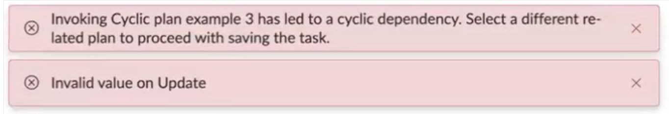 Cyclic plan error message.