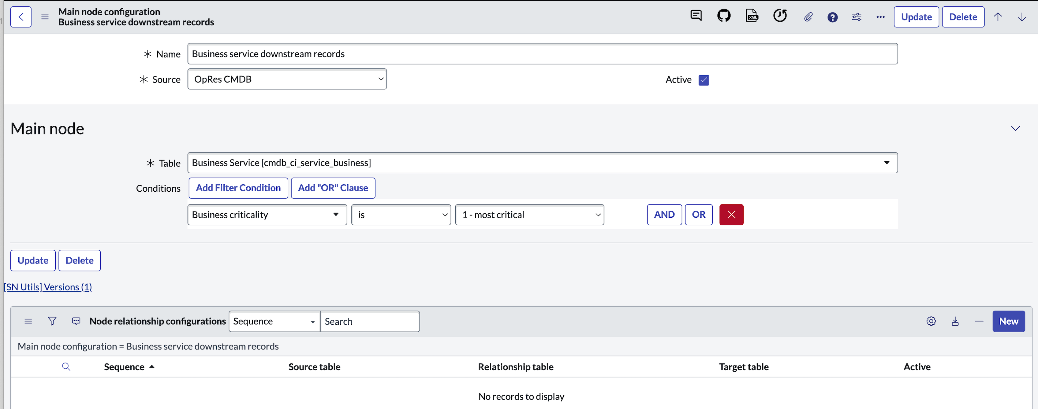 Business service downstream record.