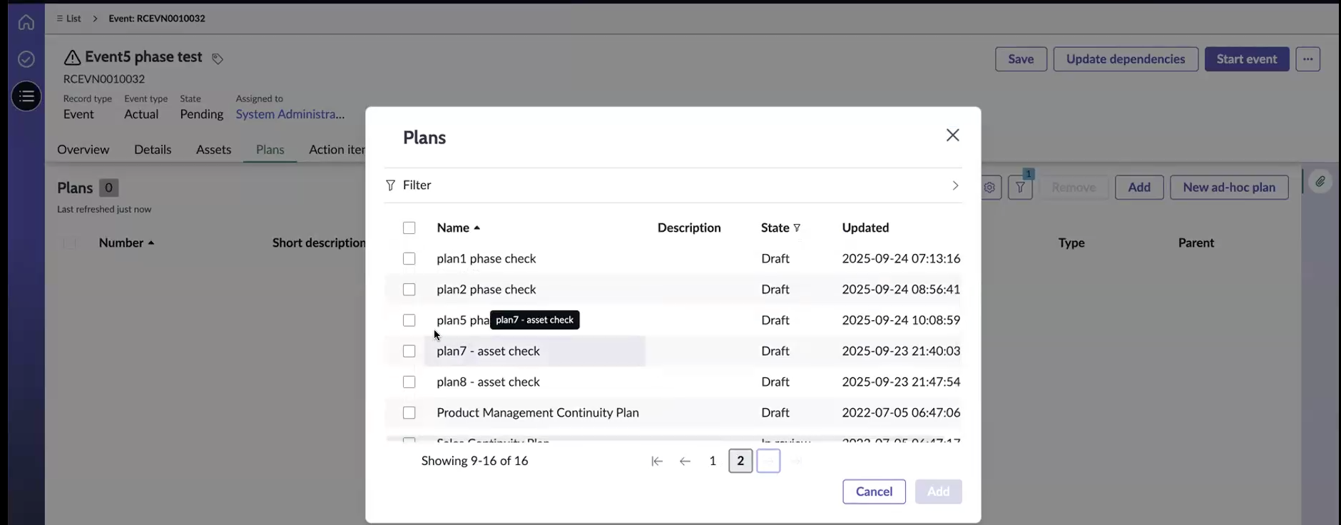 Plans list.
