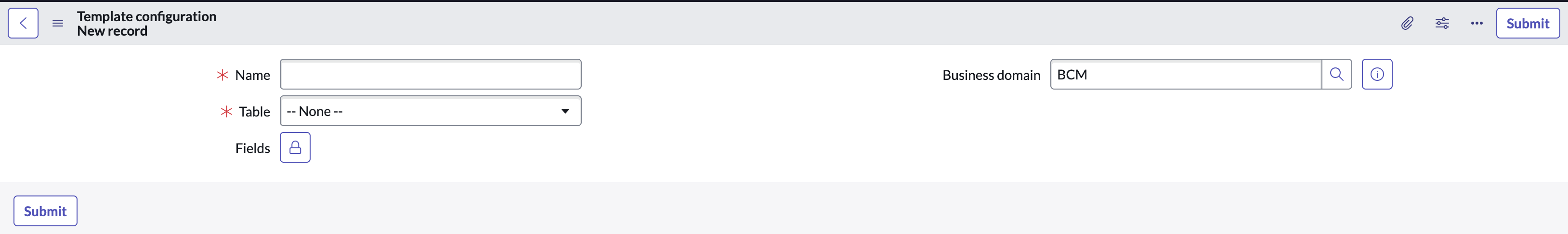 New template configuration form.