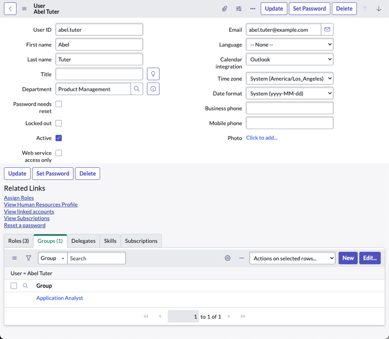 A sample user record.
