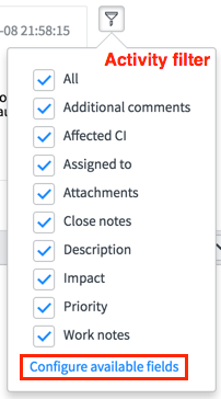 Customize the fields that appear in the activity filter