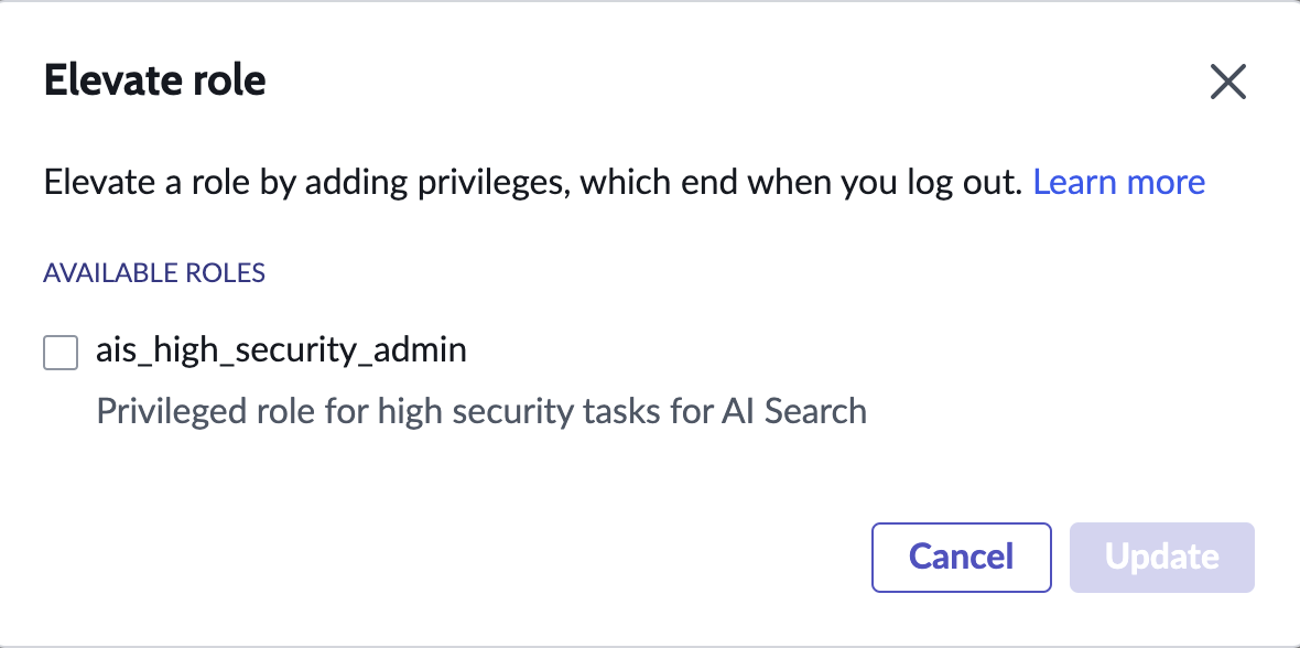 Dialog box displaying privileged roles in Next Experience UI.