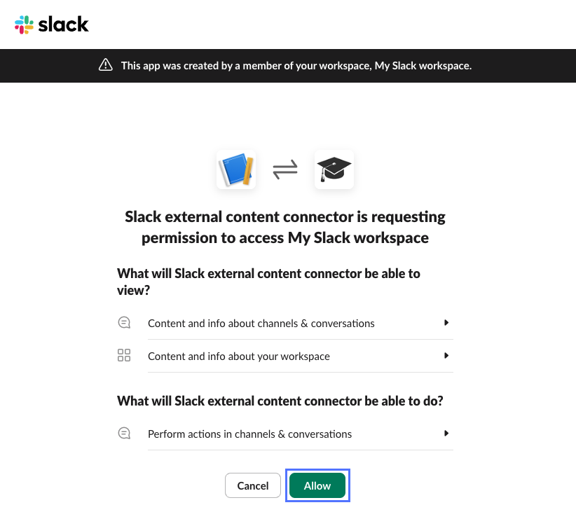 Confirmation page for installation of application with Allow button highlighted.