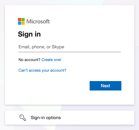 Microsoft login pop-up window.