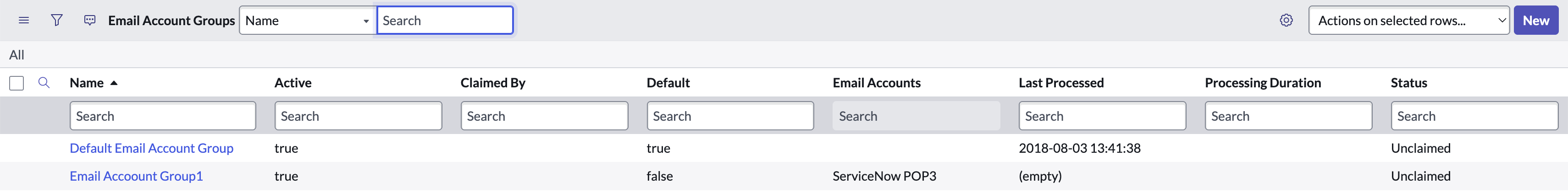 An email account group not yet processed by the email reader job