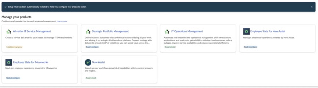 Screenshot showing the banner and pre-install of Setup Hub